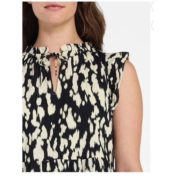 Black Cream Abstract‎ Print Dress Tiered Flutter Sleeve M NWT Summer Spring - Image 5