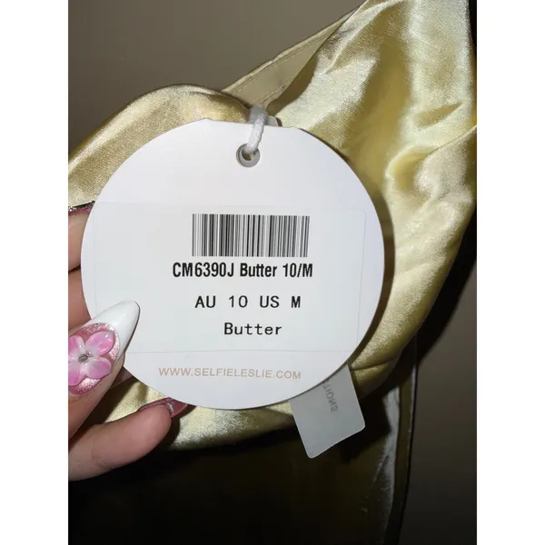 Selfie Leslie NWT Butter Yellow Satin Strapless Maxi Dress Womens M Bridesmaid - Image 6