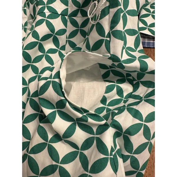 Boden Shirt Dress Long Sleeve Button Up Cotton Green/White Geometric Size 6R - Image 5