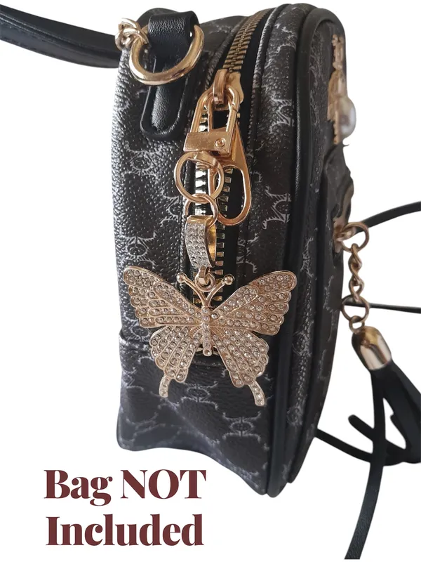 Rhinestone Butterfly Keychain Goldtone Gold - Image 3