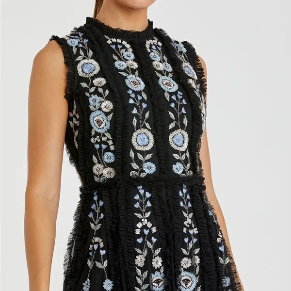 Mac Duggal 9135 Womens Black Sleeveless High Neck Embroidered Mini Dress - Image 4