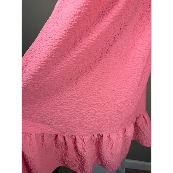 TCEC Tech Textured Pink Puff Sleeve Midi Dress Coquette Barbiecore M Wedding‎ Guest - Image 4