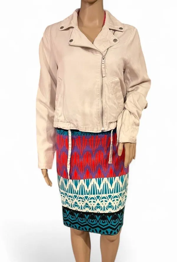 Abercrombie & Fitch Women’s Light Beige Moto Jacket Size M Asymmetrical Zip EUC - Image 2