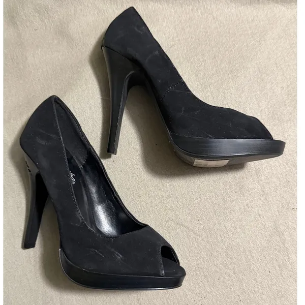 Paprika Black Faux Suede Peep Toe Platform Stiletto Pumps Womens 5.5 - Image 4