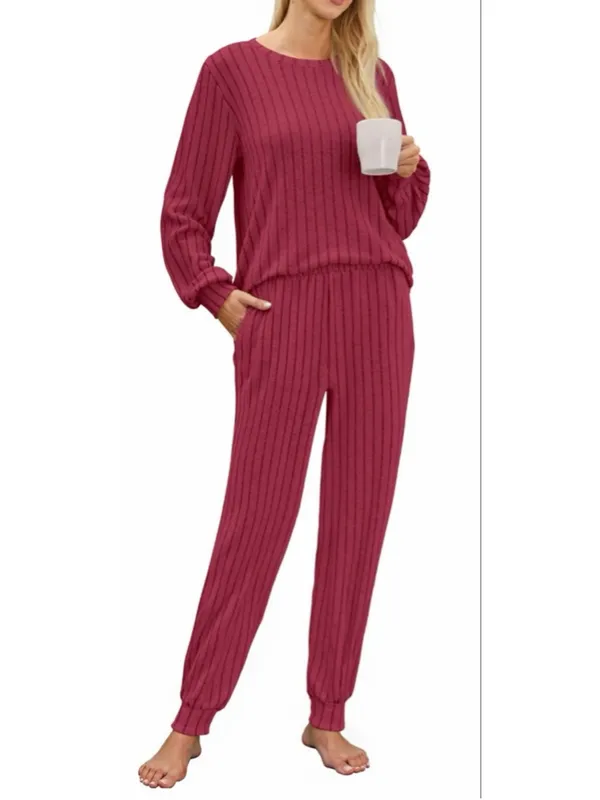 NEW Ribbed 2 Pc Lounge Set Casual Long Sleeve Tops Pants XL - Image 5