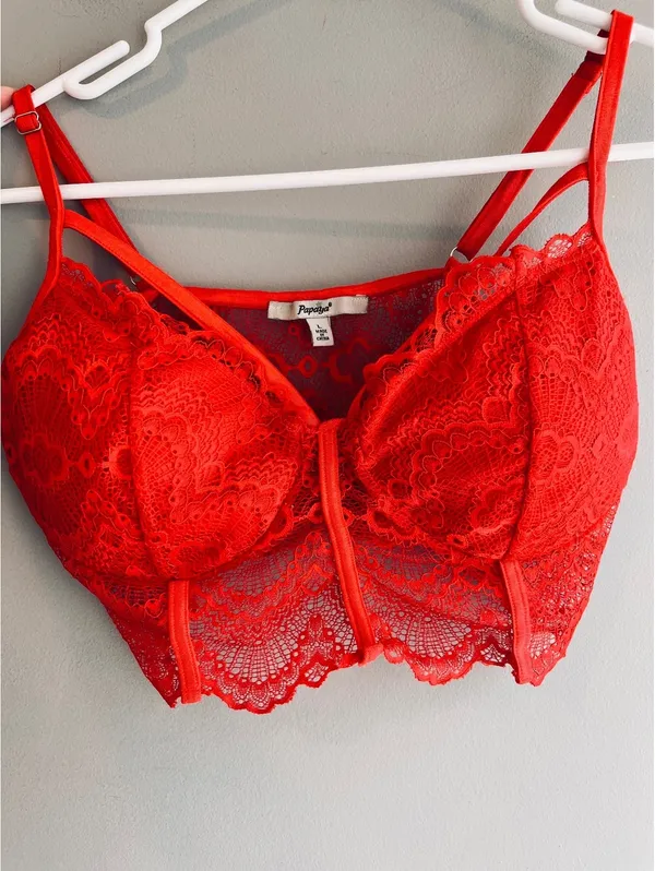 Papaya Red Sexy Lace Bra Size Large - Image 7