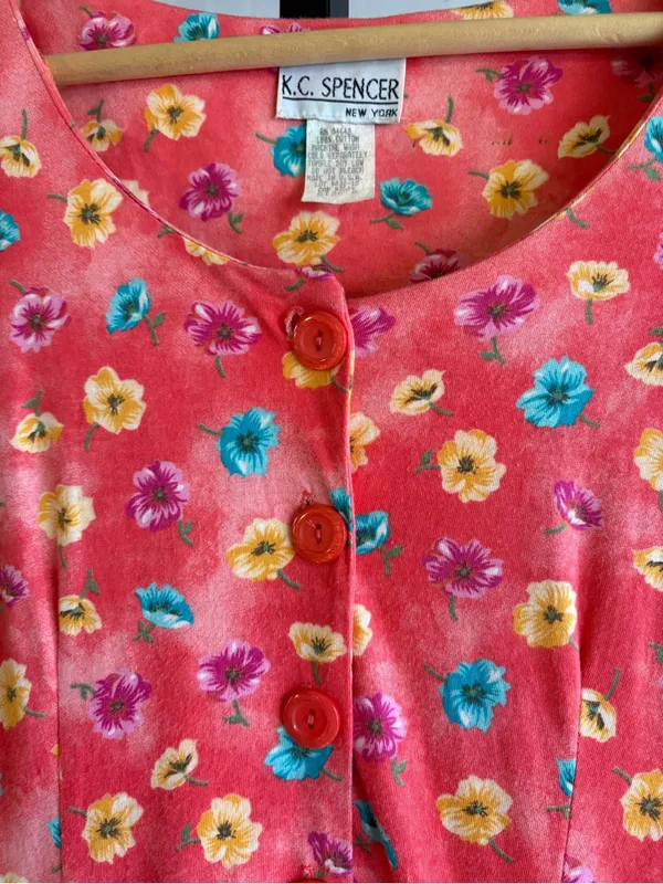 KC SPENCER SMALL ✨ VINTAGE 100% cotton floral maxi dress short sleeve VGUC - Image 2