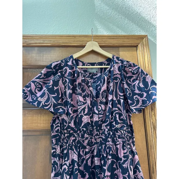 ANTHROPOLOGIE Somerset Paisley Maxi Dress in Navy Blue / Marin Size XL Petite - Image 5