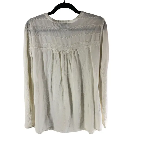 Eddie Bauer Womens Long Sleeve Button-up Blouse Textured Crinkled White XL - Image 2