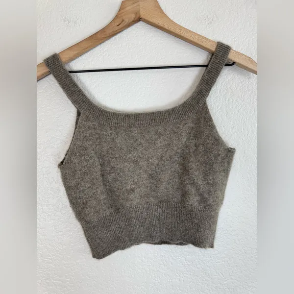 Reformation Caitlin Cashmere Cropped Cami Tank Top Medium Brown - Image 10