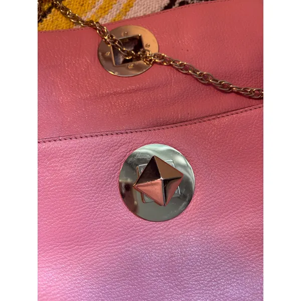 Kate Spade Pink Pebbled Leather Clutch Bag Gold‎ Chain Pyramid Stud Turnlock - Image 8