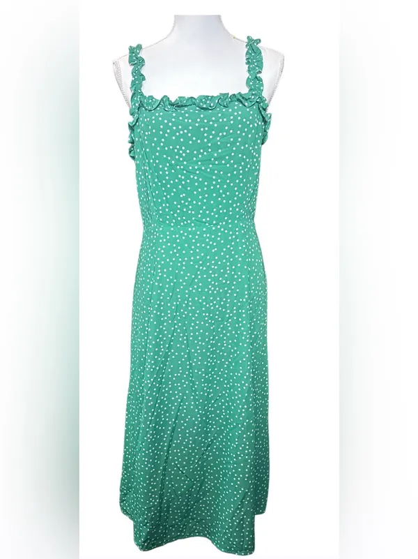 Sugarlips Emerald Green Polka Dot Ruffle Strap Midi Dress - Image 2