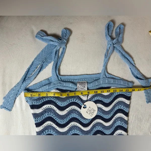 FCT With Love *FLAWED*‎ Crochet Blue and White Wave Mini Dress Size Large - Image 9
