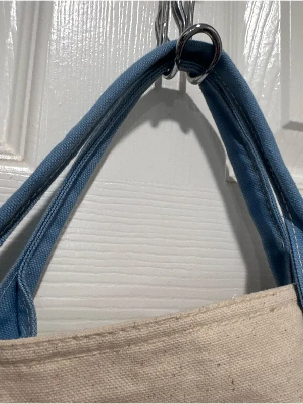 Martha Stewart Living Canvas Tote Bag Blue Cream Coastal Beach Market Bag - Image 3