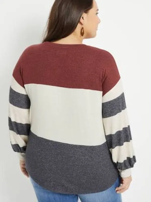 Maurices White Maroon Gray Colorblock Long Sleeve Cozy Tee Shirt - Image 5