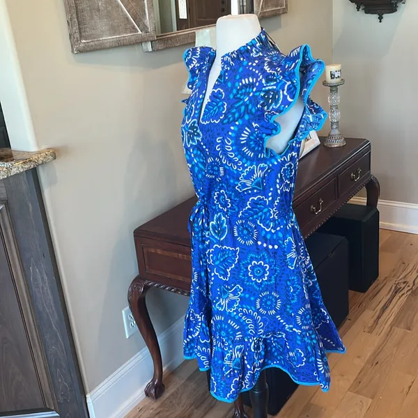 Avara Sloane Bright Blue Dress Flutter Sleeve Drawstring Cinched Waist Mini New - Image 5