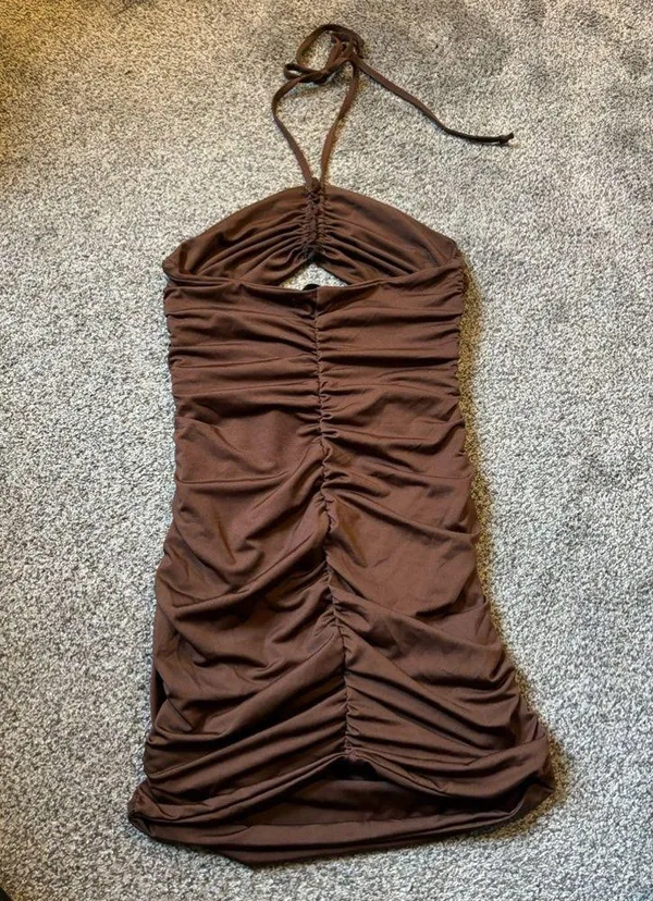 Brown Halter Bodycon Dress - Image 3