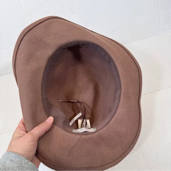 Free People Chocolate Brown Suede Wool Wide Brim Hat Boho OS Fall Casual - Image 9