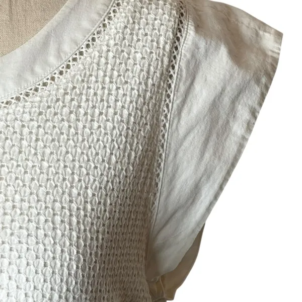 Rebecca Taylor Dress Women‎ 2 White Netted Eyelet Tie Waist Cap Sleeve Midi Boho - Image 8