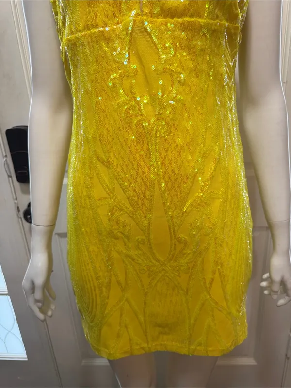Banjul Yellow Sequin Ruffle Strap Mini Dress - Image 8