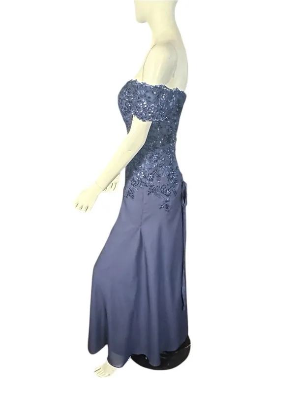Bddhkw Off the Shoulder Sequined Formal Gown Navy Size 4 NWT - Image 3
