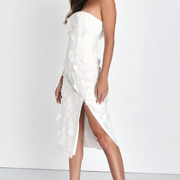 Lulus NWOT Elevated Sensation White 3D Floral Embroidered Midi Dress Medium - Image 4