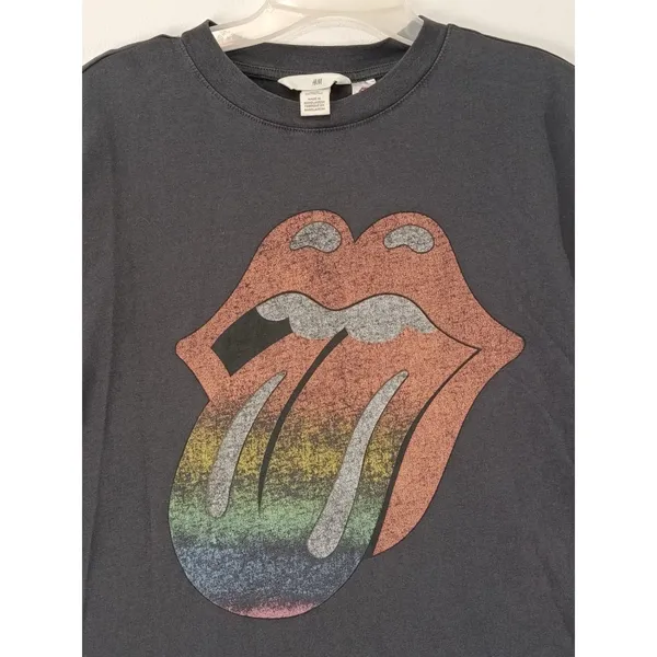 H & M Women’s T-Shirt Oversize Rolling Stones Tongue Mouth Logo Graphic Band XL - Image 5