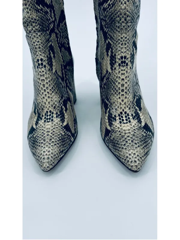 Sam Edelman Snake Print Hai Boots, Beige Black Size 7.5 - Image 4