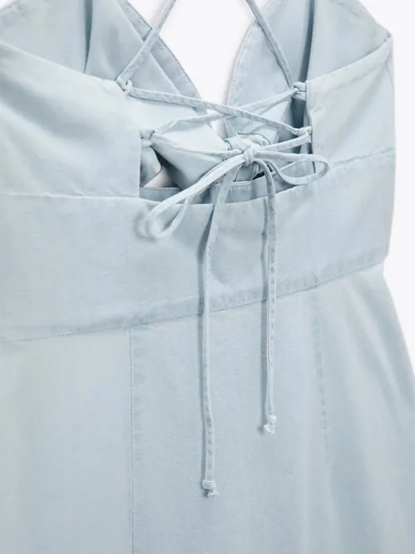 Zara Light Blue Midi Dress with Tie-Front and High Slit - Image 7