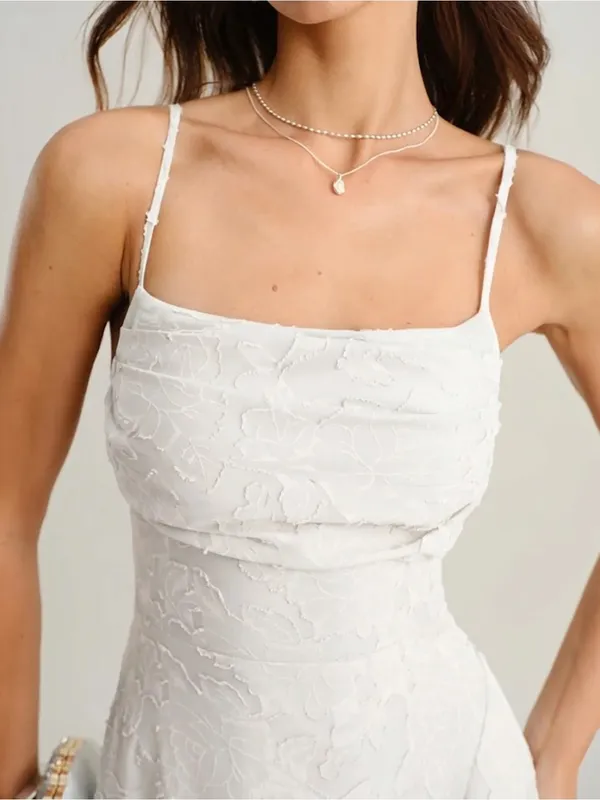 Rihoas White X Cross Jacquard Slip Maxi Dress - Image 7