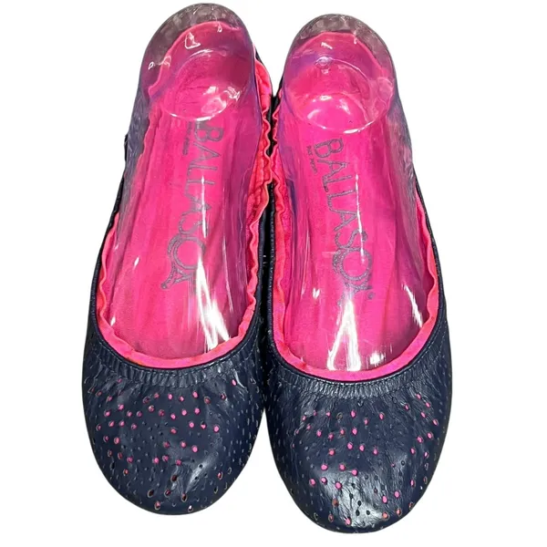 Ballasox Portable Ballet Flats Womens 8 Navy Blue Soft‎ Leather Foldable Shoes - Image 3