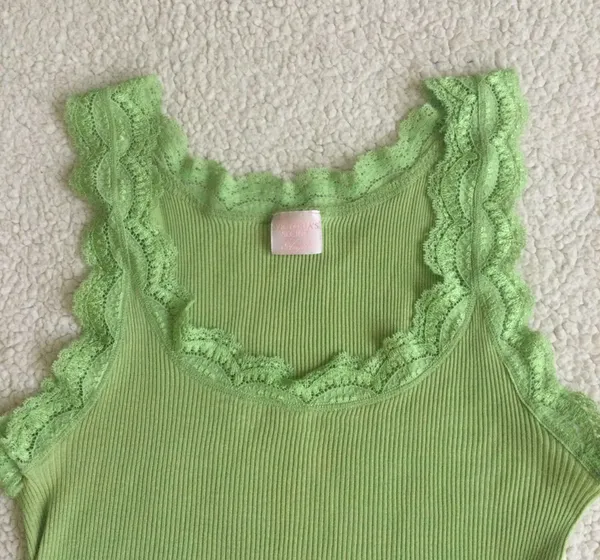 Angels Vintage Y2K Ribbed Lace Green Tank - Sz Medium - Image 2