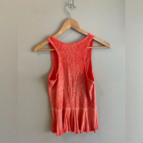 FREE PEOPLE Rally Tank‎ Top Orange Perforated Peplum Summer Tank EUC XS - Image 2