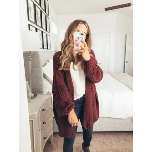 ✨Free People Saturday Morning Knit Oversized Maroon Cardigan Cardi Sweater✨ - Image 5
