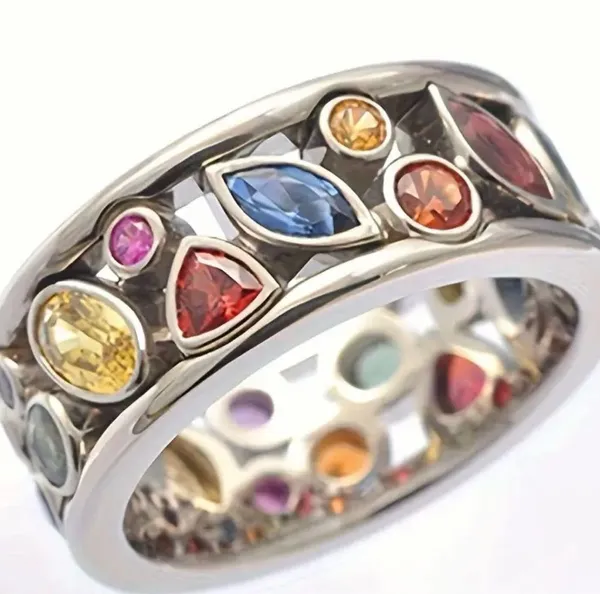 Exquisite Silver Plated Rhinestone Band Size 7 Multiple - Image 2