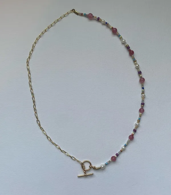 Gold Half Paperclip Half Beaded Handmade Necklace - Image 7