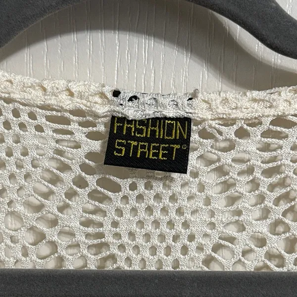 Cream Open Knit Sheer Lace Long Sleeve Duster Cardigan Boho Festival Hippie - Image 5