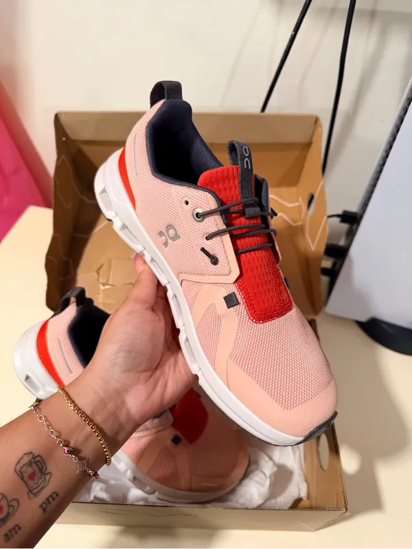 On Pink and Red Lightweight Athletic Sneakers - Image 4