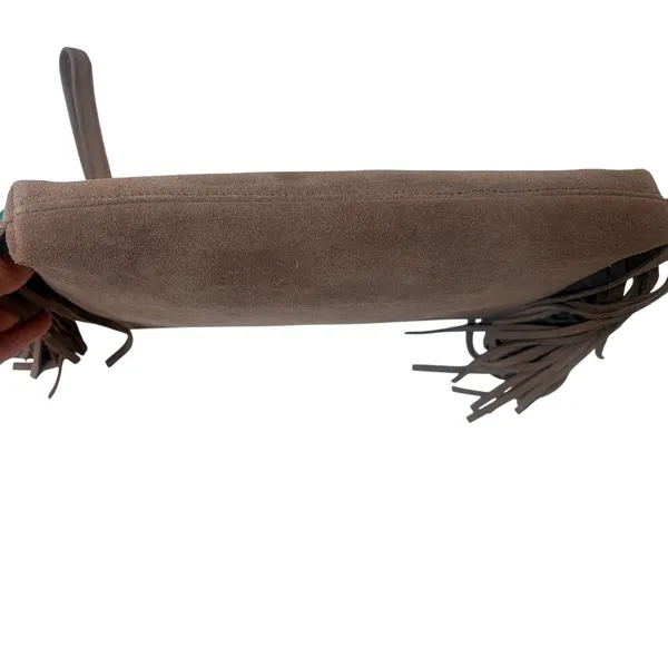 Sarah World Brown Suede Fringe Wristlet Sustainable Clutch Bag Bohemian Earthy - Image 3