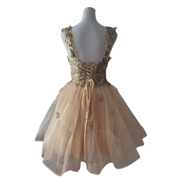 Fiesta Fashion Gold Butterfly Appliqué Sequined Corseted Fit & Flare Party Dress - Image 10