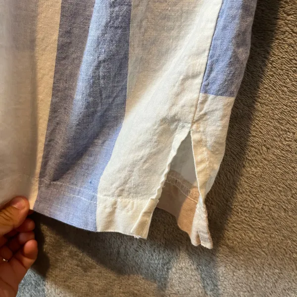 Vilagallo‎ Women’s Cotton Linen Blend Dress Size 42 (Medium) Blue Tan White - Image 5