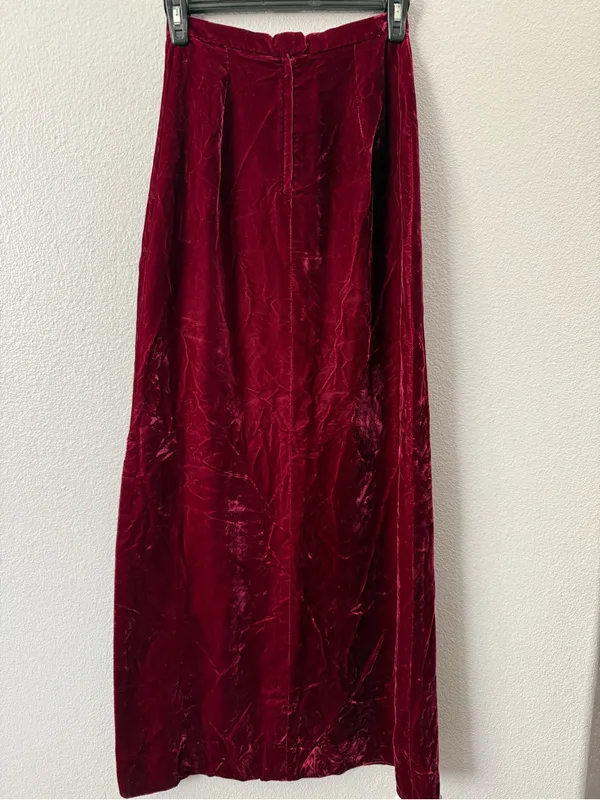 Vintage Alex Colman Burgundy Velvet Maxi Skirt Side Slit Whimsy Goth Y2K Size XS - Image 2