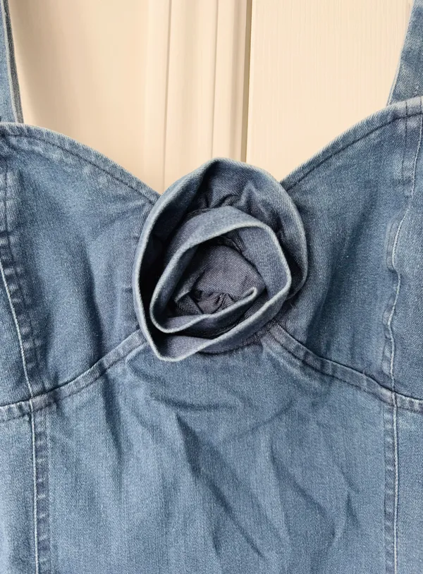 Anthropologie Porridge Rosette Denim Slim Mini Dress, Size XL - Image 8