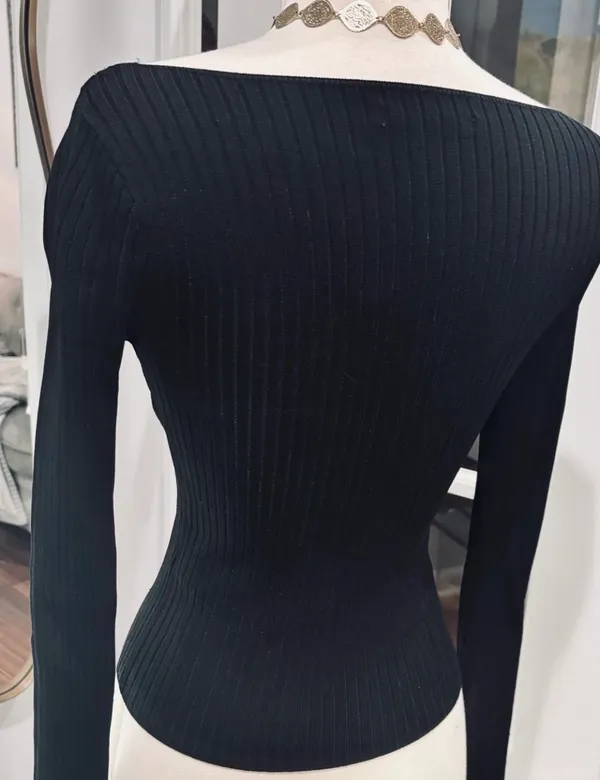 Abercrombie & Fitch Black Slash Rib Knit Sweater Top - Image 7