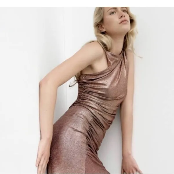 Zara New! Shimmer Sleek Glowy Body Disco Party Top - Image 5