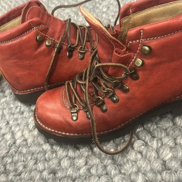 Frye Archie Hiking Red Leather Boots Women Size 7B - Image 10