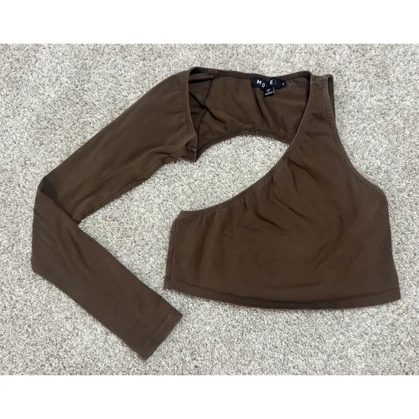 Motel Brown Asymmetrical One Shoulder Long Sleeve Crop Top Size Small - Image 2