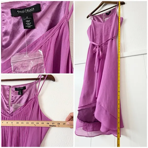 NWT White House Black Market 14 Pink Pleated Chiffon Midi Dress Hi Low Formal - Image 5