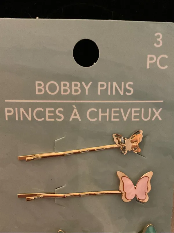 Gold Butterfly Bobby Pin Set with Pink & Teal Accents - Image 3