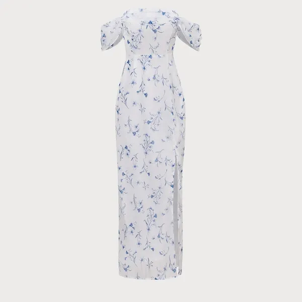 Rihoas White Floral Slit Strapless Maxi Dress - Image 6